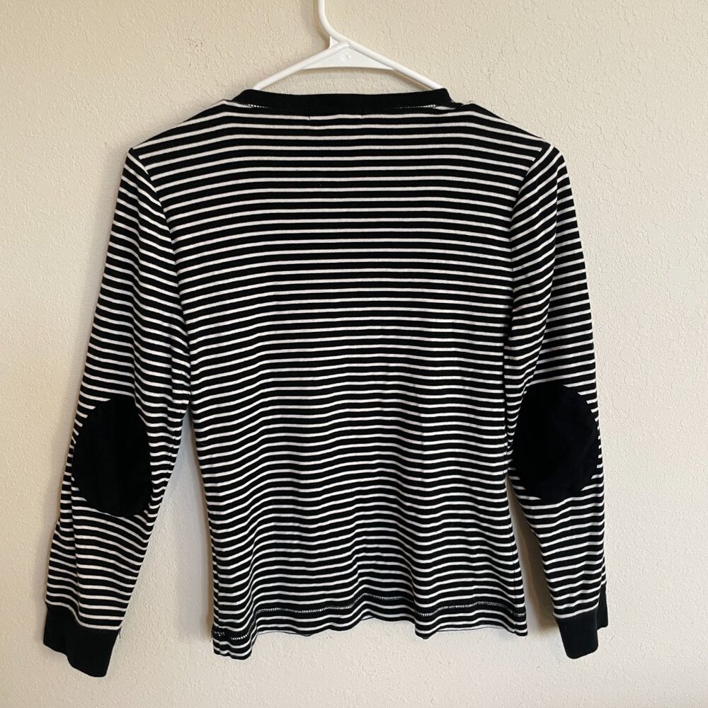 Ralph Lauren Medium Black White Striped Ribbed Long Sleeve Top 100% Cotton - Picture 2 of 8
